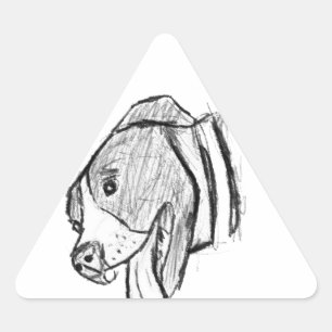 Sticker Triangulaire photo de pitbull dessiné à la main amateur de chie