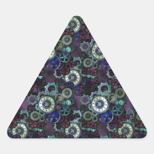 Sticker Triangulaire pièces de montre steampunk - imprimé violet par Le (Devant)