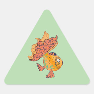 Sticker Triangulaire Poisson rouge d'art populaire fantaisiste Fantai