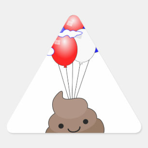 Sticker Triangulaire Poo Emoji Voler Avec Ballons