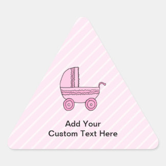 Sticker Triangulaire Poussette bébé. Rose sur les rayures rose pâle.