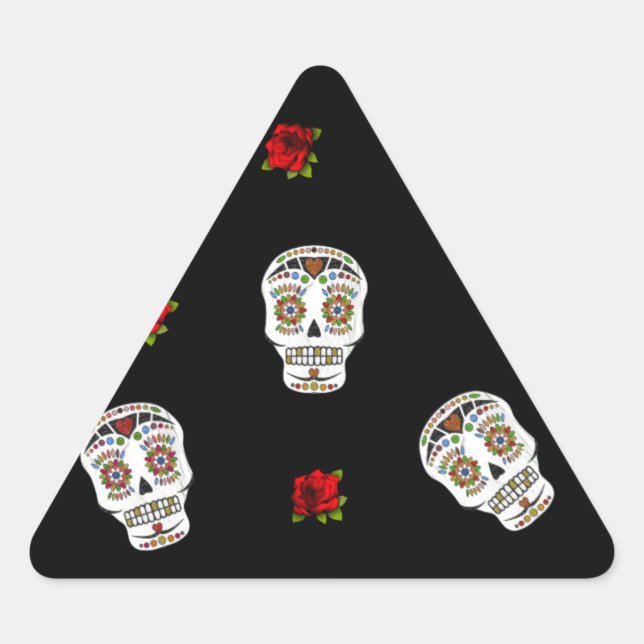 Sticker Triangulaire RAB Rockabilly Sugar Skulls Roses On Black (Devant)