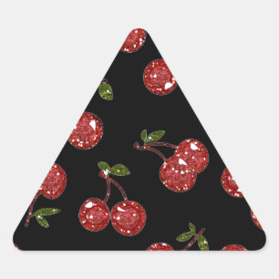 Sticker Triangulaire RAB Rockabilly Très Cerises Cerises Sur Fond Noir
