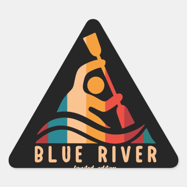 Sticker Triangulaire Retro Blue River Kayak (Devant)