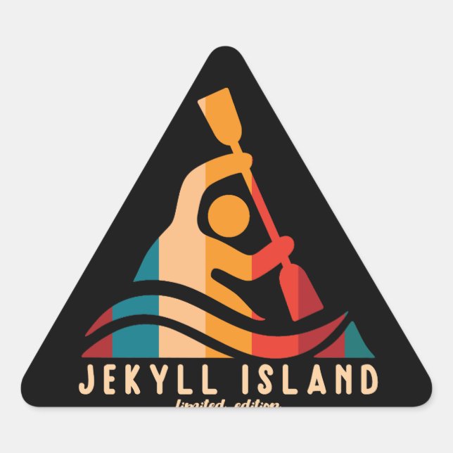Sticker Triangulaire Retro Jekyll Island Kayak (Devant)
