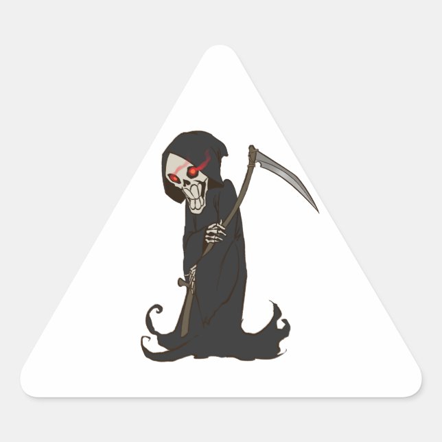 Sticker Triangulaire Revêtement Grinning Grim Reaper avec yeux rouges t (Devant)