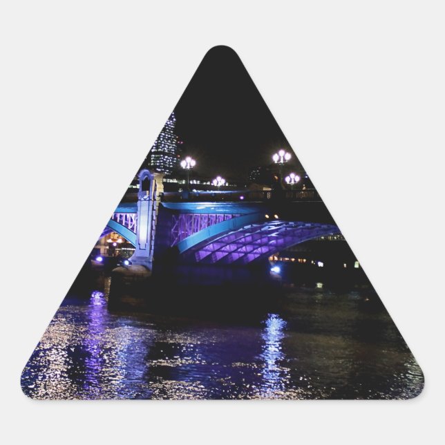Sticker Triangulaire River Thames at Night, Londres Angleterre (Devant)