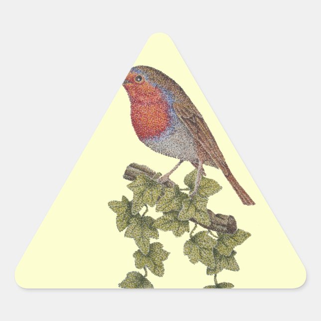 Sticker Triangulaire Robin de Noël et lierre feuille oiseaux saisonnier (Devant)