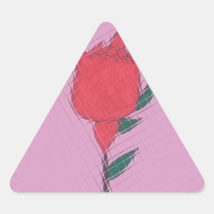Sticker Triangulaire Rose rouge sur rose : Art Floral Frontière Imprime