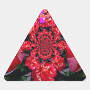 Sticker Triangulaire Roses Rouges Iridescentes Impression d'art "Joyeu