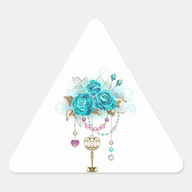 Sticker Triangulaire Roses turquoise avec touches (Devant)