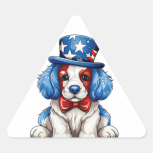 Sticker Triangulaire Rouge, Blanc, Bleu, Chien du 4 juillet