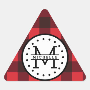 Sticker Triangulaire Rouge noir Buffalo Plaid Nom de la sériole Monogra