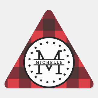 Sticker Triangulaire Rouge noir Buffalo Plaid Nom de la sériole Monogra