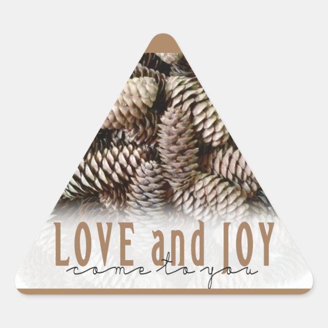 Sticker Triangulaire Rustic Holiday Love and Joy Pine Cone (Devant)