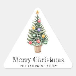 Sticker Triangulaire Sapin de Noël Minimaliste  Nom de Famille Année 
