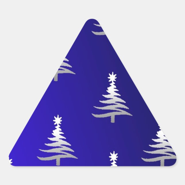 Sticker Triangulaire Sapins de Noël Argent sur Bleu Cobalt (Devant)