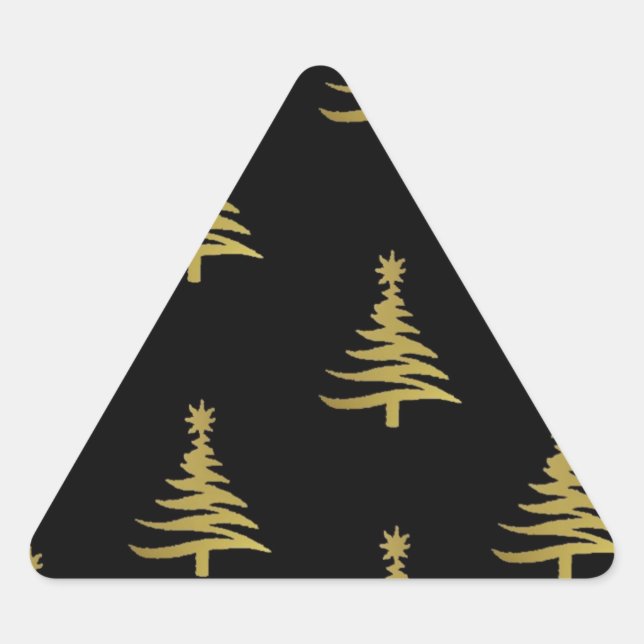 Sticker Triangulaire Sapins de Noël Or sur Fond Noir (Devant)