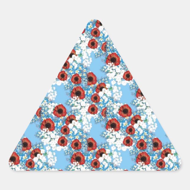 Sticker Triangulaire Shabby imprimé chic de fleurs rouges rouges rouges (Devant)