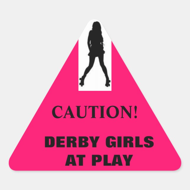 Sticker Triangulaire Silhouette, ATTENTION !, FILLES DERBY EN JEU (Devant)