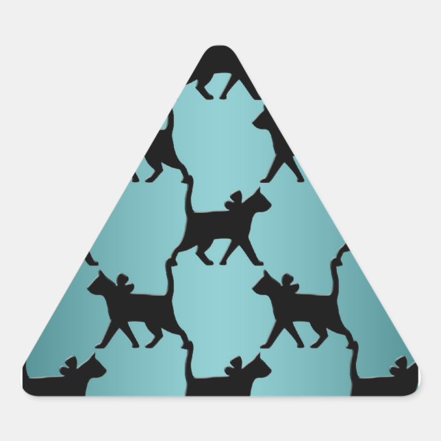 Sticker Triangulaire Silhouette de chat noir mignon sur fond sarcelle (Devant)