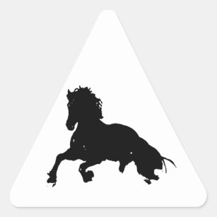 Sticker Triangulaire Silhouette du cheval blanc noir