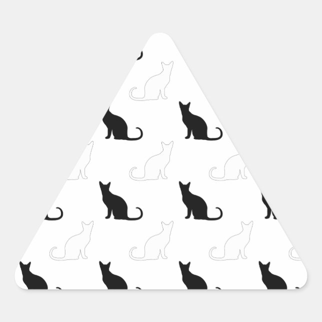 Sticker Triangulaire Silhouettes de chats noirs et blancs (Devant)