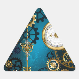 Sticker Triangulaire Steampunk Arrière - plan turquoise avec Gears