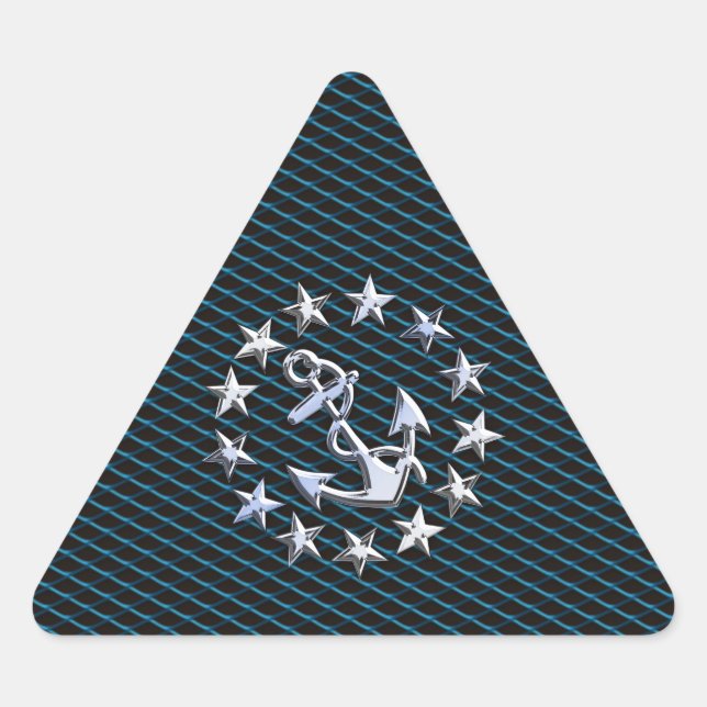 Sticker Triangulaire Style Chrome bleu Yacht drapeau sur Grille Imprime (Devant)