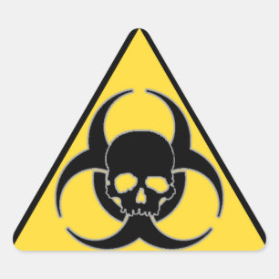 Sticker Triangulaire Symbole de risque biologique noir et jaune et crân
