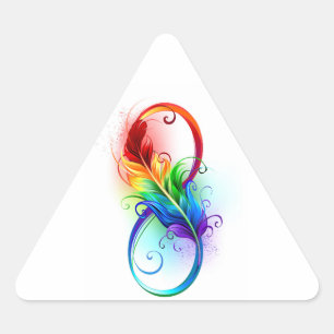 Sticker Triangulaire Symbole d'infini avec plume arc-en-ciel