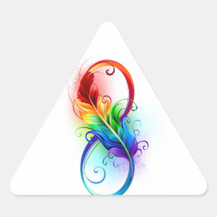 Sticker Triangulaire Symbole d'infini avec plume arc-en-ciel