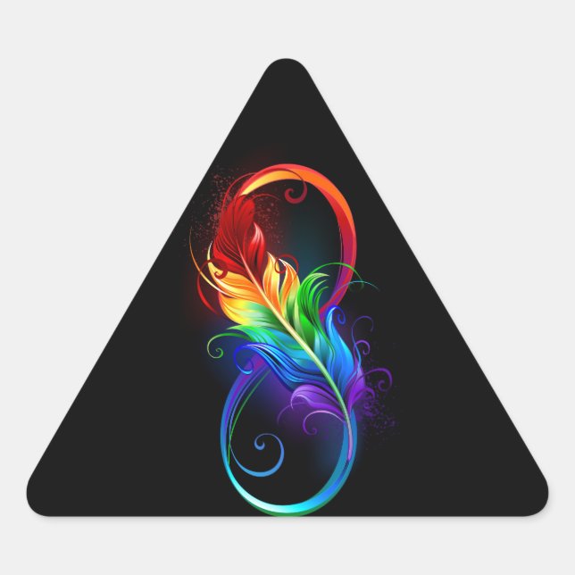Sticker Triangulaire Symbole d'infini avec plume arc-en-ciel (Devant)