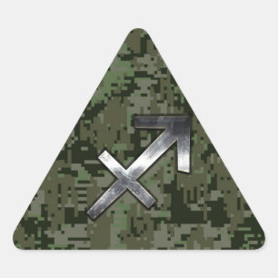 Sticker Triangulaire Symbole zodiaque Sagittarius sur Camo numérique ve