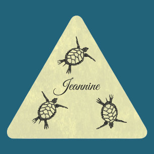 Sticker Triangulaire Tortues de mer DIY sur fond jaune