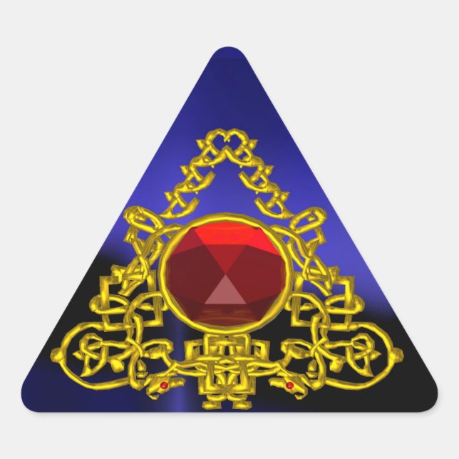 STICKER TRIANGULAIRE TRIANGLE CELTIQUE OR AVEC RUBY ROUGE (Devant)