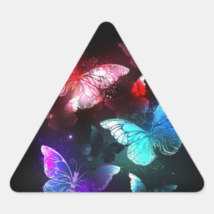 Sticker Triangulaire Trois papillons lumineux sur fond nocturne