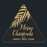 Sticker Triangulaire Tropcal Gold Glitter Palm Christmas Thank You<br><div class="desc">Ajoutez une touche de finition avec des autocollants TRIANGLE imprimés sur mesure avec une élégante façade en faux or parties scintillant de palmier tropical sur un arrière - plan noir avec votre salutation et des informations en lettrage chic. Cliquez sur le bouton PERSONNALISER, puis Customisez un autre lien pour organiser,...</div>