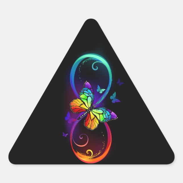 Sticker Triangulaire Vibrant infinity with rainbow butterfly on black (Devant)