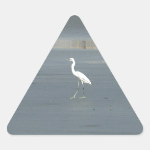 Sticker Triangulaire White Bird on Grey Sand Beach Art Imprimer