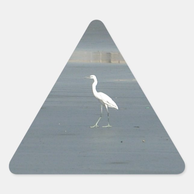 Sticker Triangulaire White Bird on Grey Sand Beach Art Imprimer (Devant)