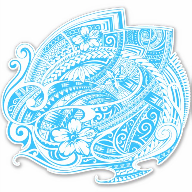 Sticker TRIBAL HIBISCUS POLYNESIEN LtBlue (Devant)