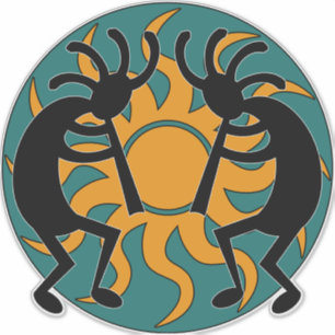 Sticker Tribal noir jaune turquoise Sun de Kokopelli de