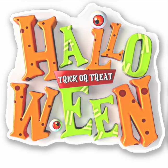 Sticker Trick ou traitement d'Halloween, effet blocs 3D, (Devant)