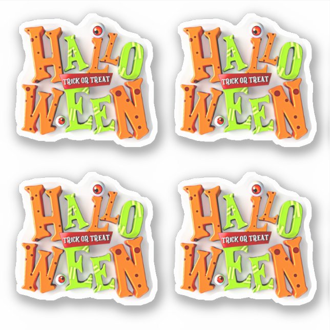 Sticker Trick ou traitement d'Halloween, effet blocs 3D, (Devant)
