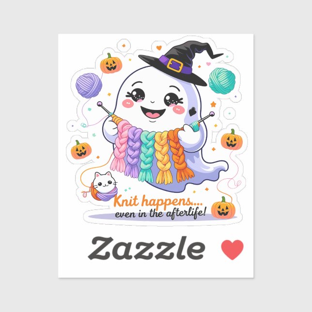 Sticker Tricot Fantôme Kawaii - Gif Halloween mign (Feuille)