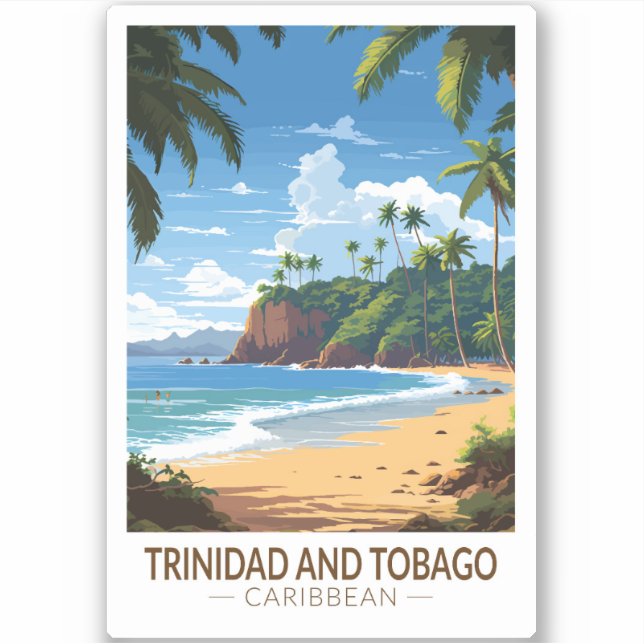 Sticker Trinité-et-Tobago Caraïbes Travel Art Vintage (Devant)