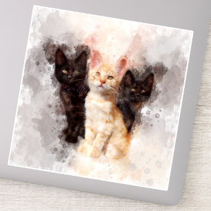 Sticker Trio aquarelle de mignons chatons noirs et orange