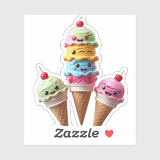 Sticker Trio Cone à la crème glacée mignonne avec