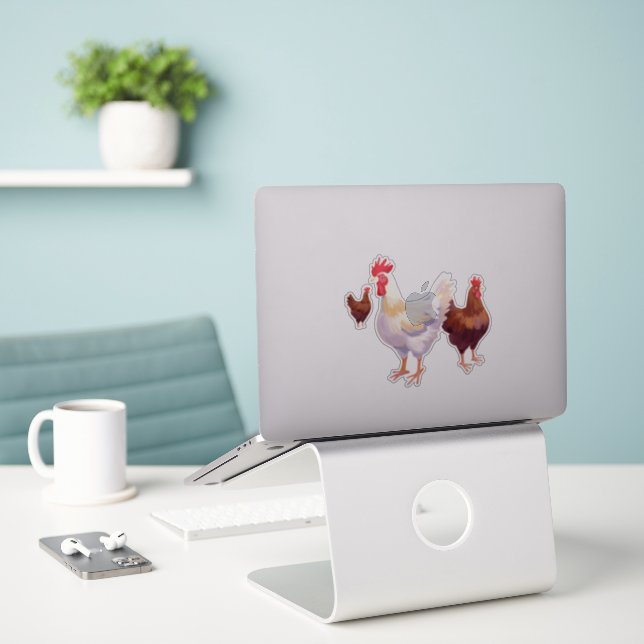 Sticker Trio de poulets amusants (Ordinateur portable sur le bureau)